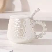 Ceramic Pearl Mug Lid Spoon Home Office Coffee Cup Gift - Temu Philippines