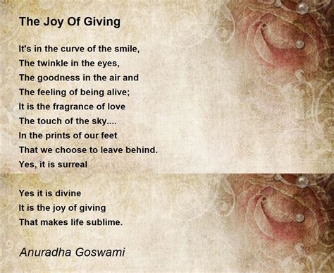 The Joy Of Giving - The Joy Of Giving Poem by Anuradha Goswami