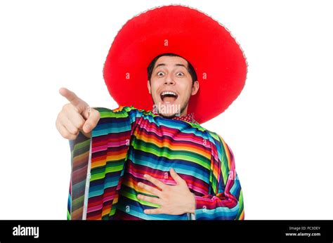 Funny mexican wearing poncho isolated on white Stock Photo - Alamy