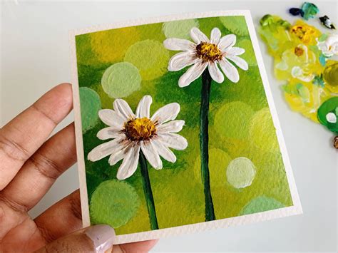 Easy Daisy Flower painting - Spring landscape - Debasree Dey Art