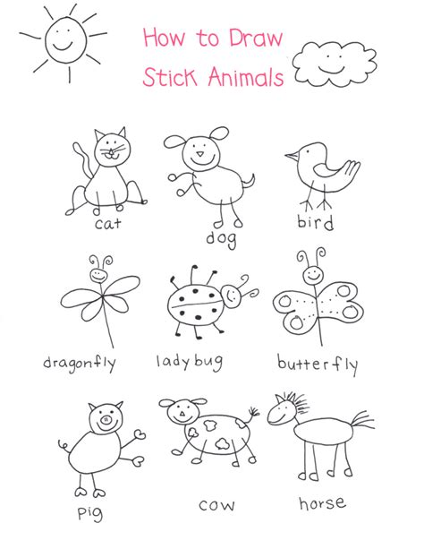 How to Draw Stick Animals.pdf | Kindergarten art, Drawing lessons, Art ...