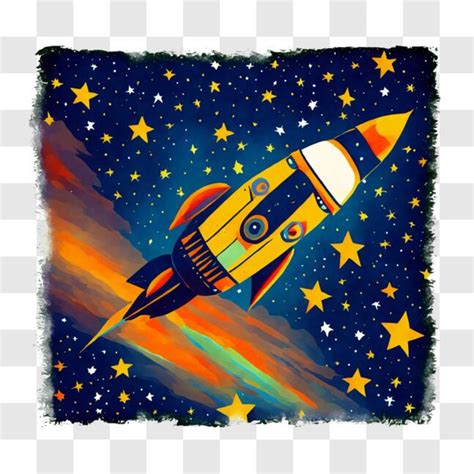 Download Colorful Rocket Ship Illustration in Night Sky PNG Online - Creative Fabrica