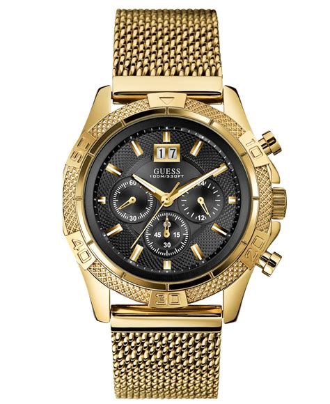 Guess Men's Chronograph Gold Tone Stainless Steel Mesh Bracelet 46mm ...