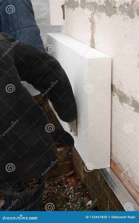 Builder Installing Rigid Styrofoam Insulation Board for Energy Saving Stock Photo - Image of ...