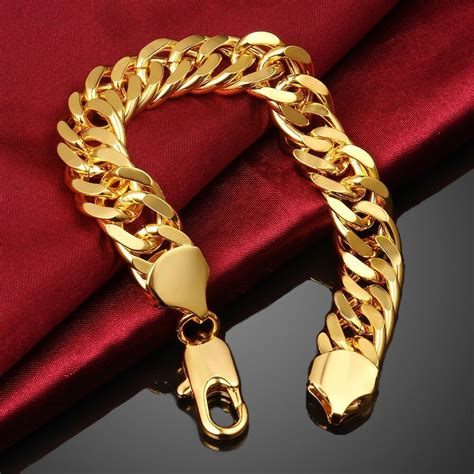 14k Gold Plated Mens Cuban Link Bracelet High Quality - Bracelets