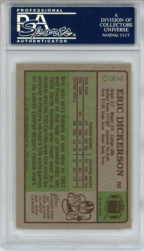 Eric Dickerson Autographed Rams 1984 Topps #280 Rookie Card PSA Slab ...