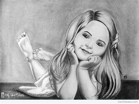 Pencil Sketch of Cute Little Girl - Desi Painters