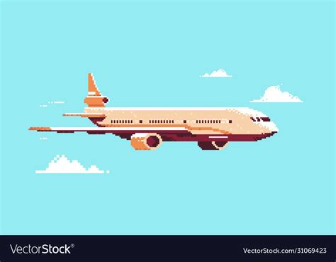 Pixel art plane aircraft flying in sky air Vector Image