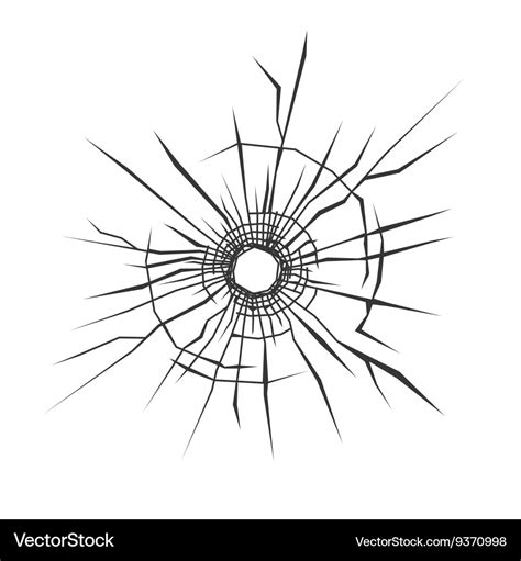 Bullet hole in glass white background Royalty Free Vector