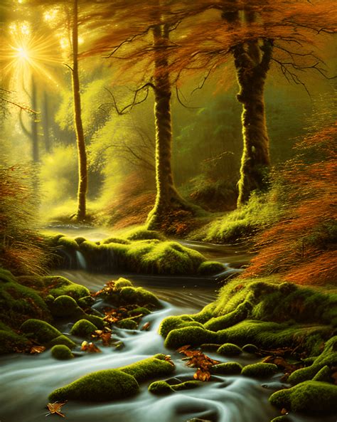 Intricate Hyperrealistic Digital Oil Painting of Nature's Grandeur in Enchanted Woodlands ...