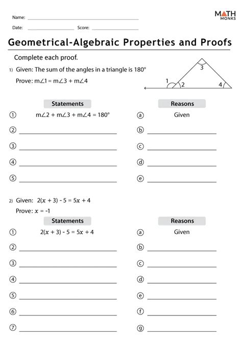 Algebraic Proofs Worksheets - Math Monks