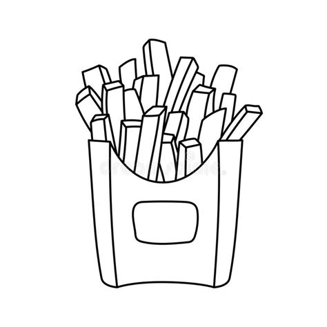 French Fries in a Box. Fast Food Sketch. Cartoon Black and White Line ...