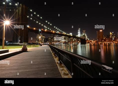 Night view of Manhattan skyline from Brooklyn, New York City Stock ...