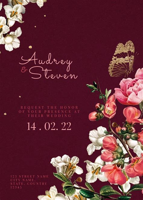 Vintage floral red psd editable | Premium PSD Template - rawpixel