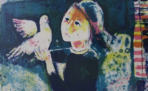 Signed limited edition print of a girl with a dove by Shart dated '68 ...