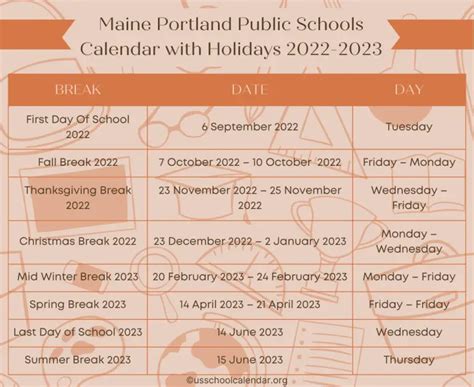 Maine Portland Public Schools Calendar with Holidays 2022-2023