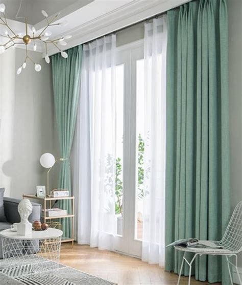 Pair of Fresh Green Curtains, Heavy Weight Curtain, Linen Blend Fabric ...