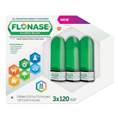 Flonase Allergy Relief Nasal Spray - 120 Metered Sprays - (Pack of 3 ...