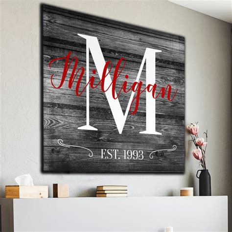 Personalized Canvas Wall Art "Family Name and Initial" Color Choice - GearDen