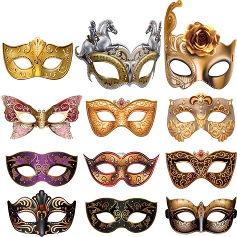 Buy BluluBlulu 12 Pcs Mardi Gras Masquerade Paper Masquerade s Carnival Prom Venetian s Half ...