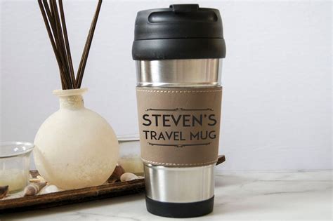 Personalized Travel Mug Customized Leatherette Stainless | Etsy