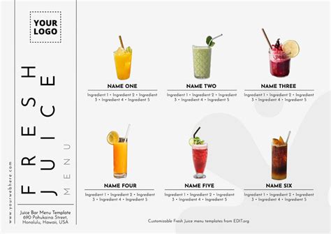 Design Juice Bar Menu Templates Online