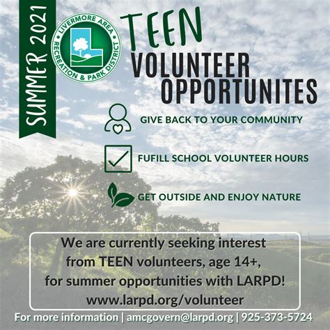 Apr 3 | LARPD Summer TEEN Volunteers 2021 | Livermore, CA Patch