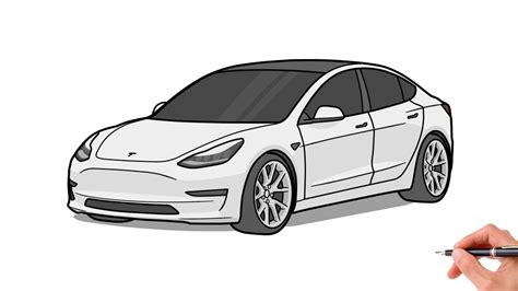 How to draw a TESLA MODEL 3 / drawing tesla model 3 performance 2017 car - YouTube