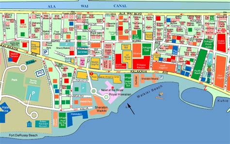 Waikiki Beach Map | Hint: Find the red dot at the pink hotel on the beach! | Vacations ...