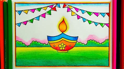 Diwali drawing | Diwali diya drawing | Easy diwali drawing - YouTube