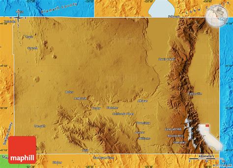 Physical Map of Modoc County, political outside