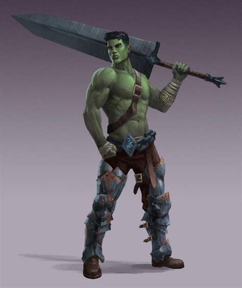 Half orc; man; male; D& pathfinder; dnd; shirtless; fighter; barbarian; sexy Rpg Character ...