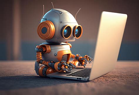 Robot working on laptop computer. Artificial intelligence concept. 3D Rendering 22254572 Stock ...