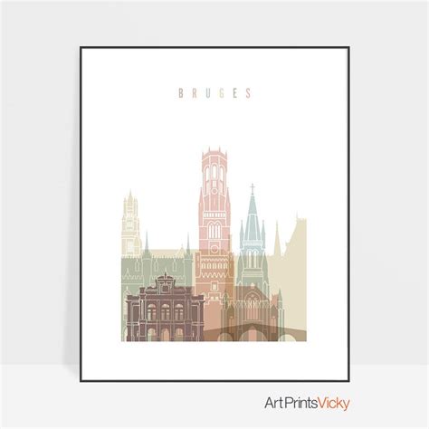 Bruges skyline poster art print Bruges wall art Travel | Etsy