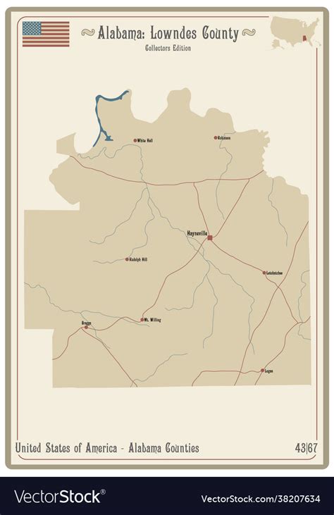 Map lowndes county in alabama Royalty Free Vector Image