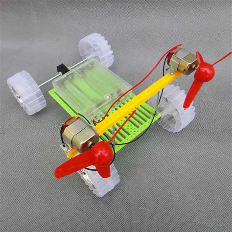 Turn Air Powered Car Double Motor Propeller Toy DIY Assembling Model 18 ...