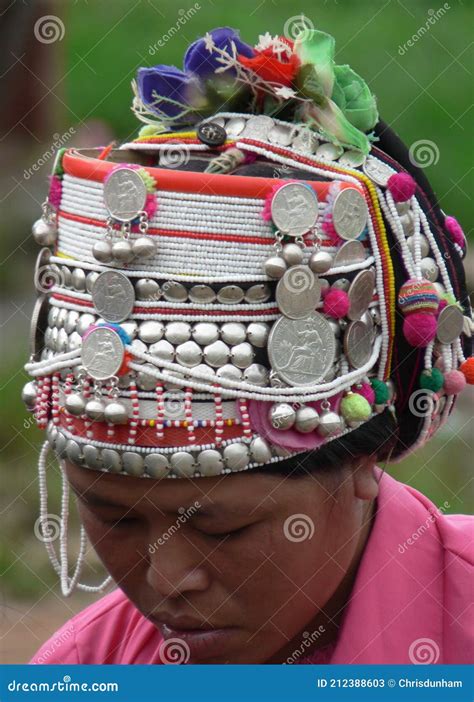 Closeup of Akha Hill Tribe Woman in Amazing Traditional Headdress,Laos Editorial Stock Photo ...