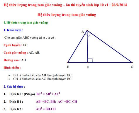 Lý thuyết và bài tập chương hệ thức lượng trong tam giác vuông - ôn thi vào 10