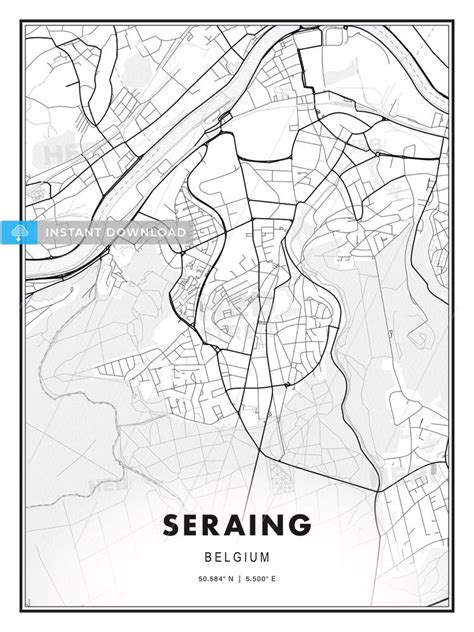 This printable map template of Seraing, Belgium with Cityname, Country ...