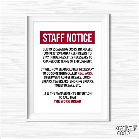 Staff Notice Funny Office Wall Art Funny Office Signs - Etsy UK