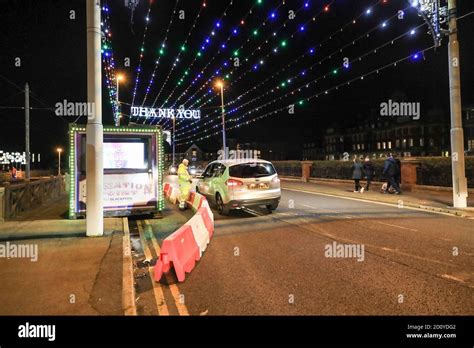 A donation collection point with 'thank you' in lights at Blackpool ...