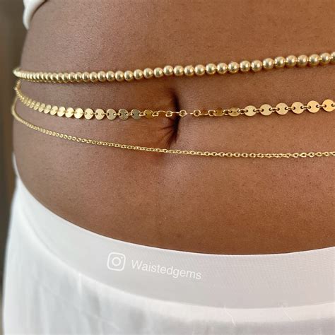 14k Gold Single Strand Waist Beads | African Waist Beads | 14k Gold Belly Chain | Plus Size ...