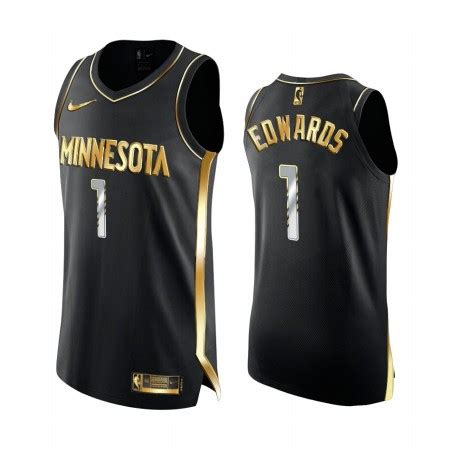 Camiseta Hombre Minnesota Timberwolves Anthony Edwards 1 2020-21 Negro Golden Edition Swingman