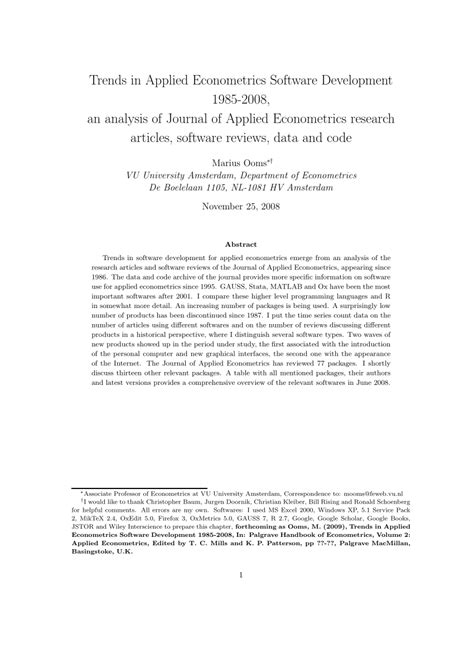 (PDF) Trends in Applied Econometrics Software Development 1985-2008, an ...