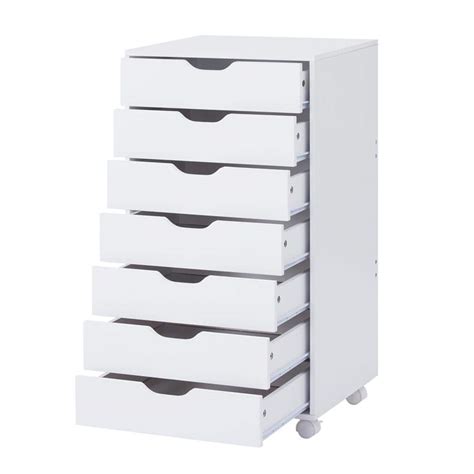 MAYKOOSH White, 7-Drawer Office Storage File Cabinet on Wheels, Mobile Under Desk Filing Drawer ...