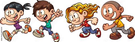 Cartoon running kids. Vector clip art illustration with simple gradients. Each in a single layer ...