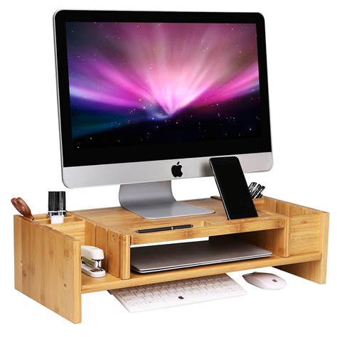 قیمت و خرید SONGMICS Bamboo 2-Tier Monitor Stand Riser with Adjustable Storage Organizer Laptop ...