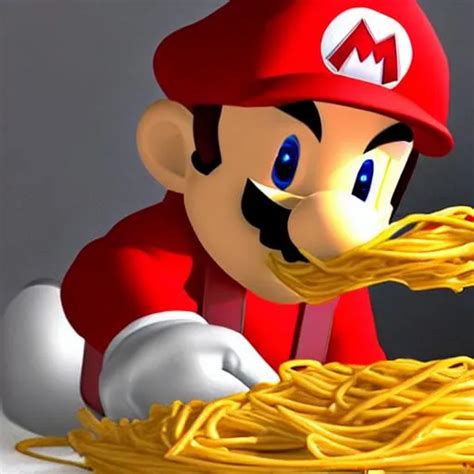 low poly Mario eating spaghetti