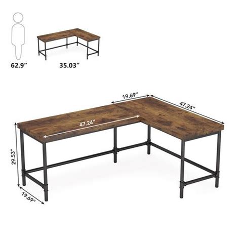 67" L-Shaped Desk, Industrial Reversible Computer Corner Desk