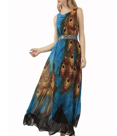 Blue Peacock Chiffon Maxi Dress – Buddhatrends